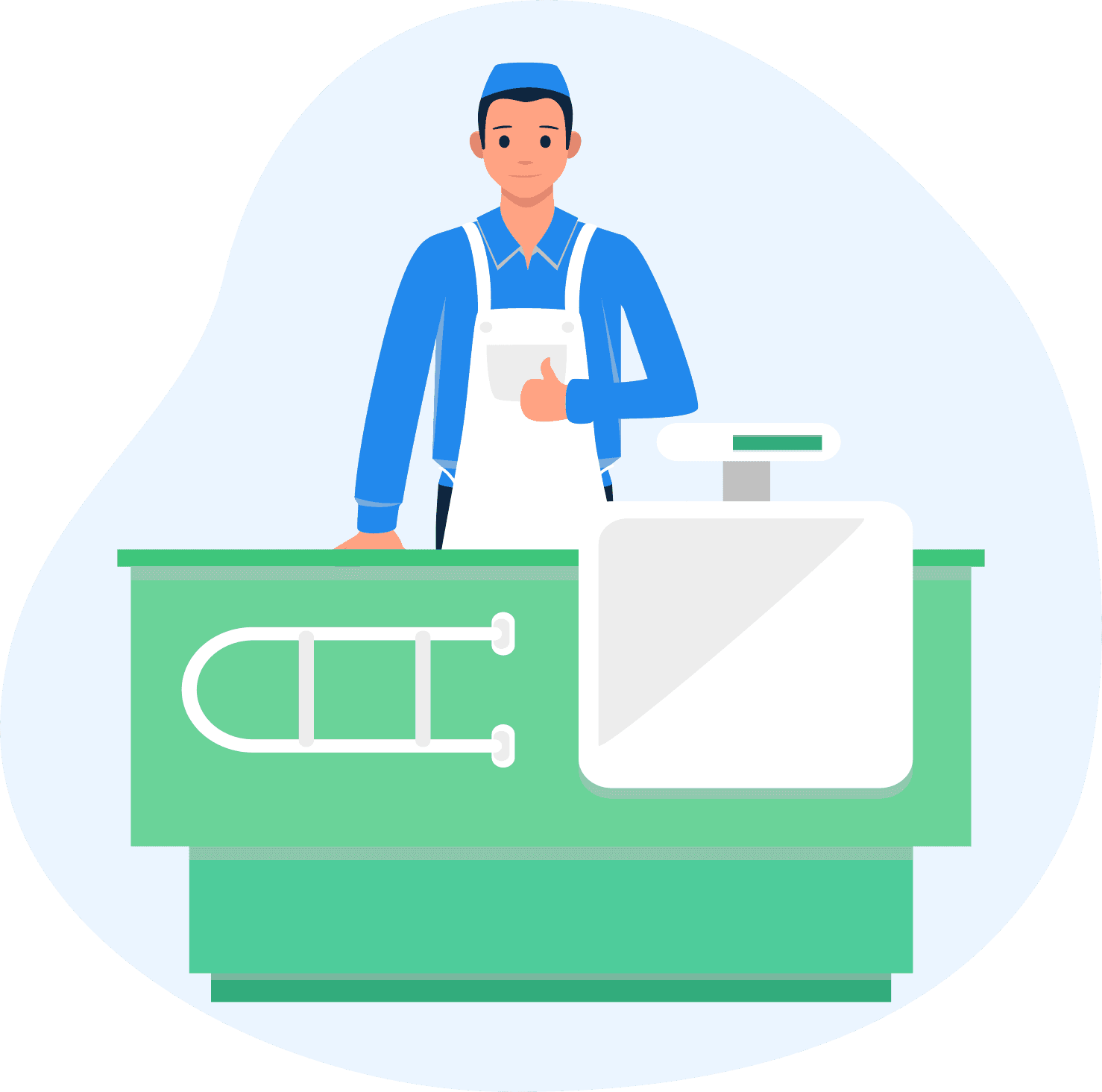 Illustration of a shopkeeper